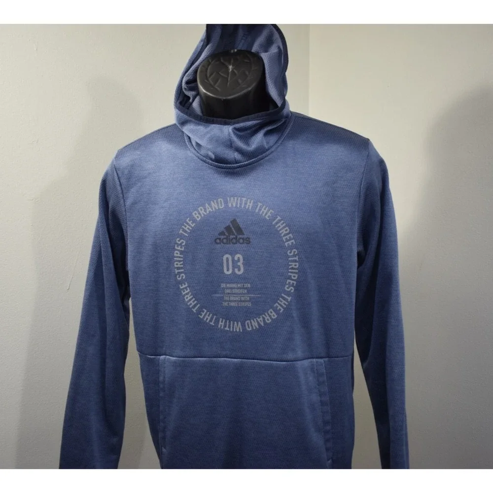 Adidas Hoodie Blue ClimaWarm Fleece Long Sleeve Pullover Mens Size Small‎